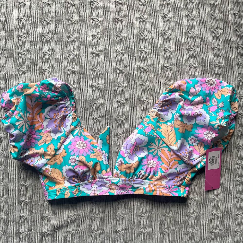 Ninety Nine Floral Puff Sleeve Swim Top Juniors XS